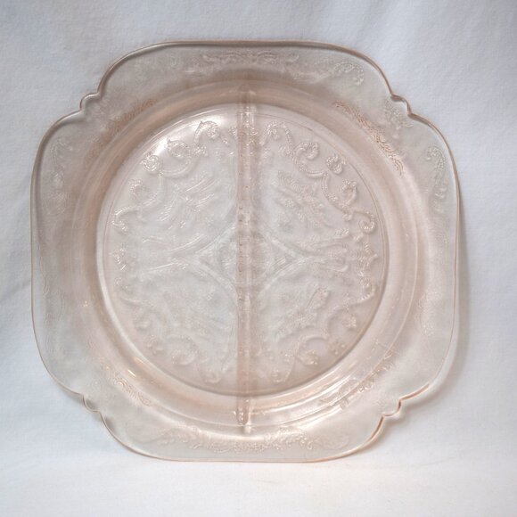 Vintage Federal Glass Pink Depression Glass Divided Serving Plate Madrid Pattern - Picture 1 of 2